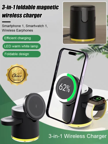 Qi2-Certified 3-in-1 Foldable Magnetic Wireless Charging Station with 15W Fast Charging